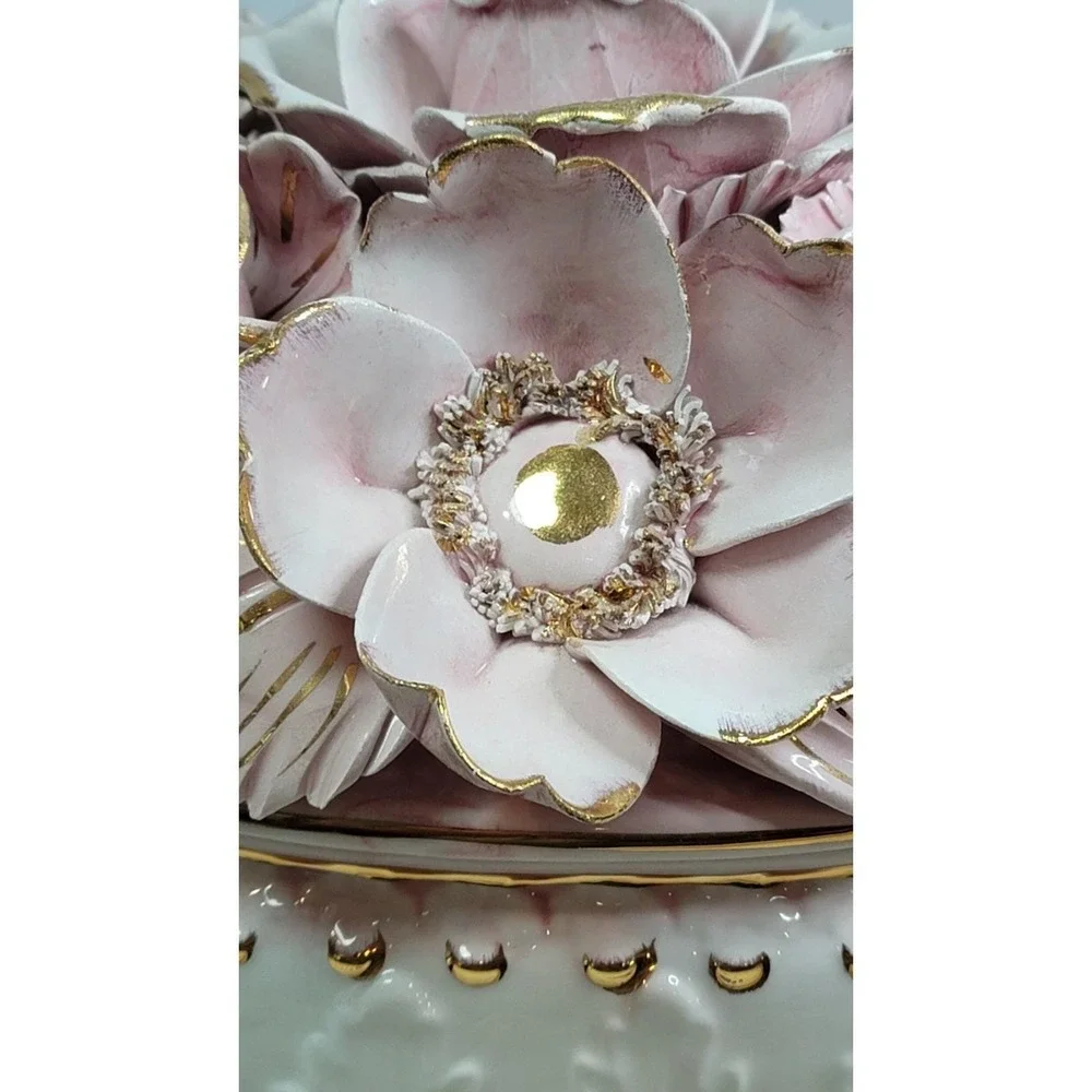 Vintage Capodimonte Floral Centerpiece  Made In Italy‎ Rare Gold Rose ~11x8x8